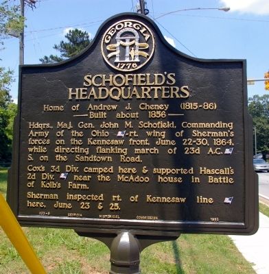 Schofield's Headquarters Marker. Click for full size. Schofield's Headquarters Marker image. Click for full size.