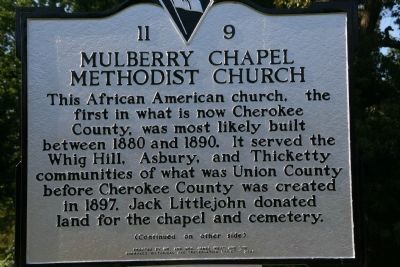 Mulberry Chapel Methodist Church Marker image. Click for full size.