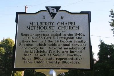 Mulberry Chapel Methodist Church Marker image. Click for full size.