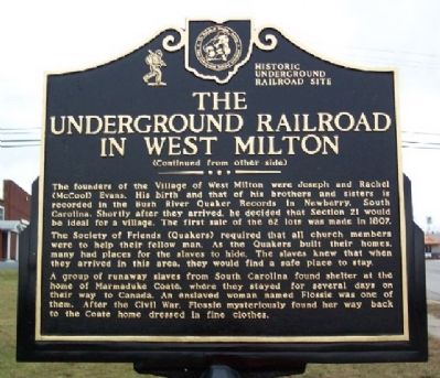 The Underground Railroad in West Milton Marker (Side B). Click for full size. The Underground Railroad in West Milton Marker (Side B) image. Click for full size.