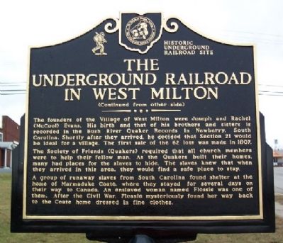 The Underground Railroad in West Milton Marker (Side B) image. Click for full size.