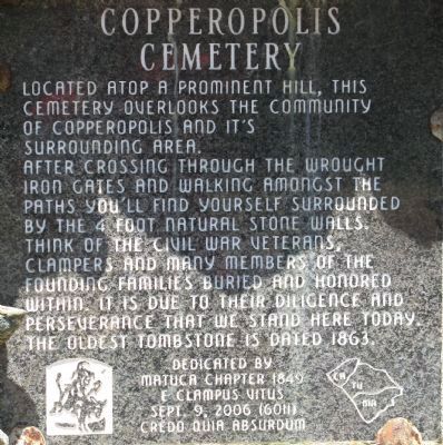 Copperopolis Cemetery Marker. Click for full size. Copperopolis Cemetery Marker image. Click for full size.