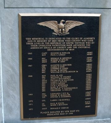Bronze - - Vietnam War Memorial - - Vigo County Marker image. Click for full size.