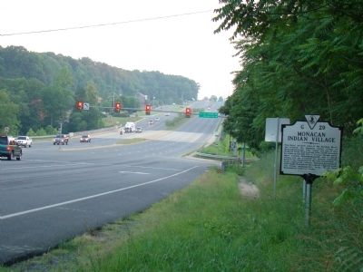 Monacan Indian Village Marker at its original location. Click for full size. Monacan Indian Village Marker at its original location image. Click for full size.