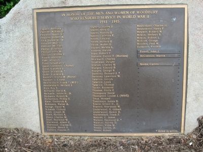 Woodbury World War II Memorial Marker (right tablet). Click for full size. Woodbury World War II Memorial Marker (right tablet) image. Click for full size.