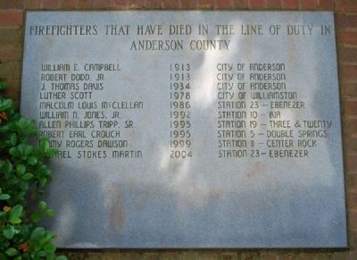 Anderson County Fire Fighters Memorial. Click for full size. Anderson County Fire Fighters Memorial image. Click for full size.