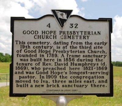 Good Hope Presbyterian Church Cemetery Marker - Front image. Click for full size.