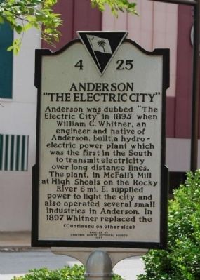 Anderson: "The Electric City" Marker<br>Original Location, Front image. Click for full size.