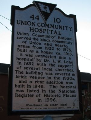 Union Community Hospital Marker. Click for full size. Union Community Hospital Marker image. Click for full size.