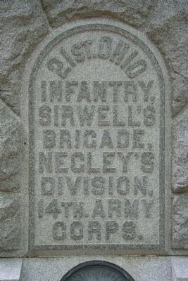 21st Ohio Infantry Memorial, Front Inscription image. Click for full size.