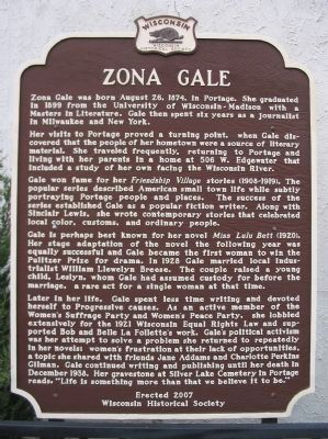 Zona Gale Marker image. Click for full size.