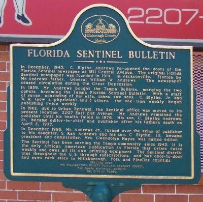 Florida Sentinel Bulletin Marker image. Click for full size.