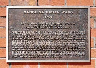 To the Valiant Citizen-Soldiers of Pickens County Memorial -<br>Carolina Indian Wars Plaque image. Click for full size.