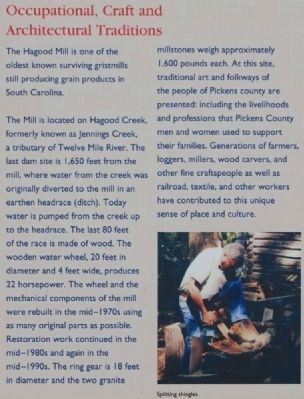 Hagood Mill Historic Site Marker -<br>Occupational, Craft and Architectural Traditions. Click for full size. Hagood Mill Historic Site Marker -<br>Occupational, Craft and Architectural Traditions image. Click for full size.
