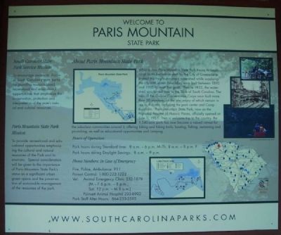 Welcome to Paris Mountain State Park Marker. Click for full size. Welcome to Paris Mountain State Park Marker image. Click for full size.