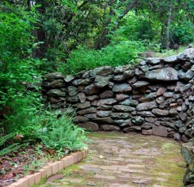 Paris Mountain State Park -<br>Brick Walkway and Low Stone Wall image. Click for full size.