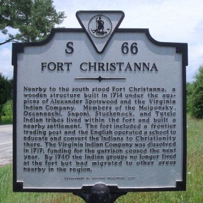Fort Christanna Marker. Click for full size. Fort Christanna Marker image. Click for full size.