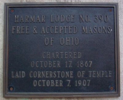 Harmar Lodge No. 390, F. & A. M. Marker. Click for full size. Harmar Lodge No. 390, F. & A. M. Marker image. Click for full size.