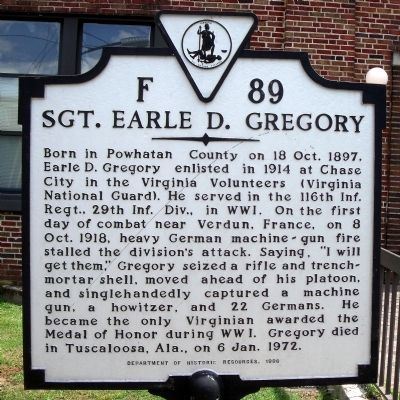 Sgt. Earle D. Gregory Marker image. Click for full size.