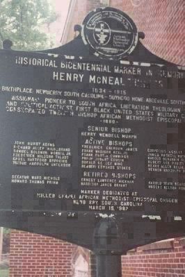 An earlier Turner AME Bicentenniel Marker, dedicated March 15, 1987 in the bishop's birthplace image. Click for full size.