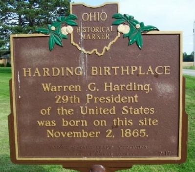 Harding Birthplace Marker. Click for full size. Harding Birthplace Marker image. Click for full size.