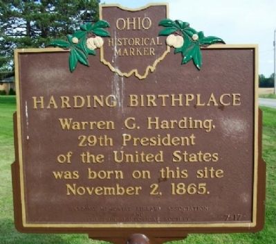 Harding Birthplace Marker image. Click for full size.