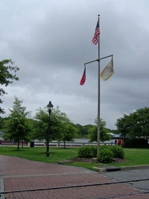 The Lions Club of Savannah Marker and Flagpole as seen along River Street image. Click for full size.