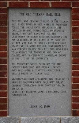 The Old Tillman Hall Bell Marker -<br>West Panel image. Click for full size.