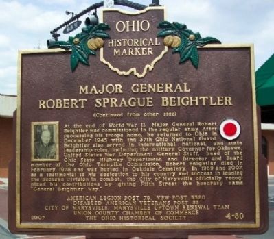 Major General Robert Sprague Beightler Marker (Side B). Click for full size. Major General Robert Sprague Beightler Marker (Side B) image. Click for full size.