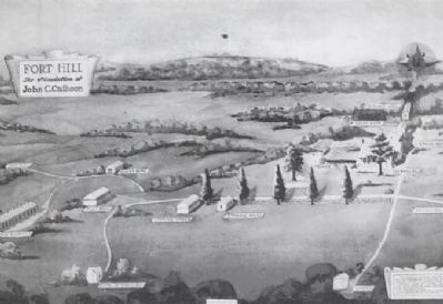 Black and White Rendering of a Watercolor by<br>Mrs J.H. Mitchell Showing Fort Hill Plantation image. Click for full size.