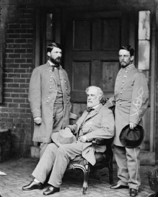 Robert E. Lee with son Custis (left) and aide Walter H. Taylor (right). image. Click for full size.