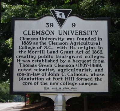 Clemson University Marker - Front image. Click for full size.