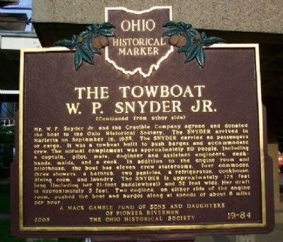 The Towboat W. P. Snyder Jr. Marker (Side B) image. Click for full size.