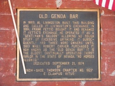 Old Genoa Bar Marker. Click for full size. Old Genoa Bar Marker image. Click for full size.
