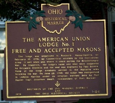 The American Union Lodge No. 1 Free and Accepted Masons Marker. Click for full size. The American Union Lodge No. 1 Free and Accepted Masons Marker image. Click for full size.