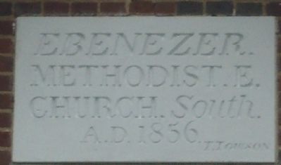 Ebenezer Church Marker (Near roof peak on front of church) image. Click for full size.