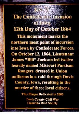 The Confederate Invasion of Iowa Marker image. Click for full size.