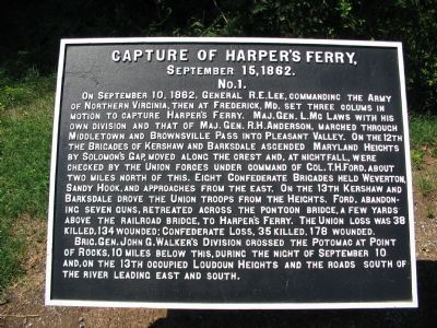 Capture of Harpers Ferry (War Department Tablet No. 1) Marker. Click for full size. Capture of Harpers Ferry (War Department Tablet No. 1) Marker image. Click for full size.