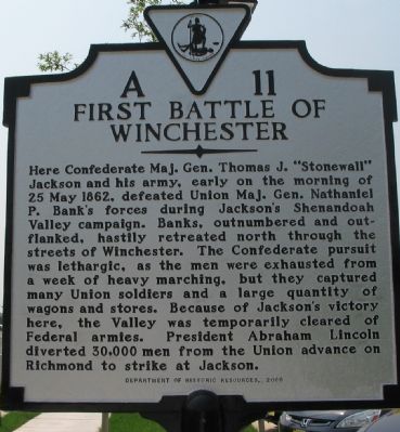 First Battle of Winchester Marker. Click for full size. First Battle of Winchester Marker image. Click for full size.