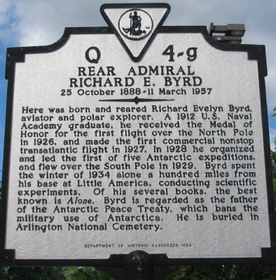 Rear Admiral Richard E. Byrd Marker. Click for full size. Rear Admiral Richard E. Byrd Marker image. Click for full size.