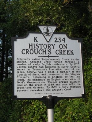 History on Crouch's Creek Marker image. Click for full size.