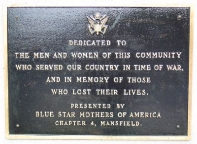Mansfield Blue Star Mothers War Memorial. Click for full size. Mansfield Blue Star Mothers War Memorial image. Click for full size.