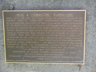 John A. “Snowshoe” Thompson Marker image. Click for full size.