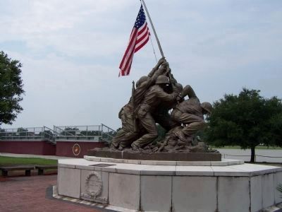 Peatross Parade Deck East end marked by the "Uncommon Valor- Iwo Jima Marine Memorial" image. Click for full size.
