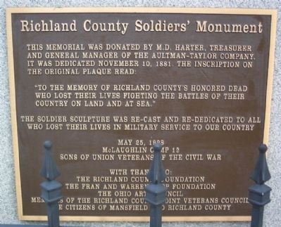 Richland County Soldiers' Monument Marker. Click for full size. Richland County Soldiers' Monument Marker image. Click for full size.