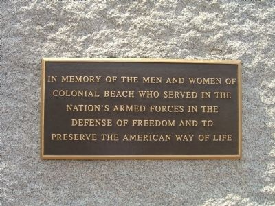Colonial Beach Roll of Honor Marker </b>(reverse) image. Click for full size.