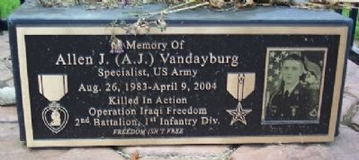 Allen J. (A. J.) Vandayburg Marker. Click for full size. Allen J. (A. J.) Vandayburg Marker image. Click for full size.