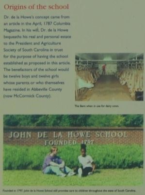 John De La Howe School Marker -<br>Origins of the School image. Click for full size.