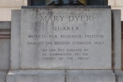 Mary Dyer Memorial, center panel. Click for full size. Mary Dyer Memorial, center panel image. Click for full size.