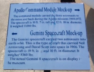 Apollo Command Module and Gemini Spacecraft Mock-ups Marker image. Click for full size.